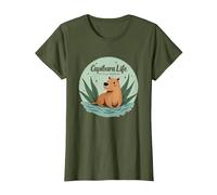 Capibara Life: Sin Prisa, Sin EstrÈs | FilosofÌa Relajada Camiseta, Mujer, Verde Oliva, L