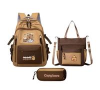 Capibara Mochila escolar | Bonita mochila escolar con estuche para bolígrafos y bolsa, almacenamiento para laptop, bonita mochila para estudiantes, niños, escuela, viajes, Libro Flip
