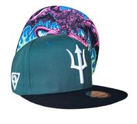 Capiche [99+ Designs] Chapeau Snapback Turquoise pour Hommes, Typhon, Casquette de Baseball Chapeau, Snap Cap, mythologie Grecque Antique, Monstre, géant, Bord Noir, Trident Blanc