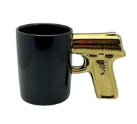 CAPIJIONG Creative Revolver - Taza de cerámica con mango de alivio de concha fina 3D, color negro y dorado