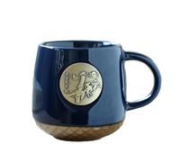CAPIJIONG Taza de café de cerámica de 400 ml con insignia de cobre, taza de escamas de pescado, taza de escala de pescado, azul profundo que se eleva paso
