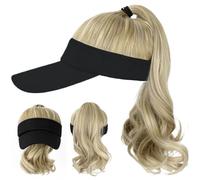 Capilla de béisbol negro de peluca de béisbol negro con cola de caballo rizada ondulada de 18 pulgadas con extensiones de cabello de gancho y bucle ajustables sol sintética con cabello para mujereswi