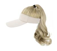 Capilla de béisbol negro de peluca de béisbol negro con sombrero de peluca de cola ondulada de 18 pulgadas para mujeres con extensiones de cabello de gancho y bucle ajustables sombrero de sol de