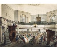 Capilla de la Magdalena. Circa 1808. Después de un trabajo de August Pugin y Thomas Rowlandson en el Microcosmos de Londres publicado en tres volúmenes entre 1808 y 1810 por Rudolph Ackermann. Pugin