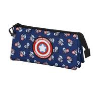 Capitán América -Estuche Portatodo Triple, Azul, 23 x 11 cm