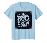 Capitán de Boo Crew: Espeluznante líder del escuadrón Fantasma de Halloween Camiseta, Niños, Azul Bebé, 12 años