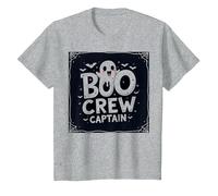 Capitán de Boo Crew: Espeluznante líder del escuadrón Fantasma de Halloween Camiseta, Niños, Gris Jaspeado, 12 años