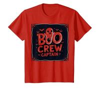 Capitán de Boo Crew: Espeluznante líder del escuadrón Fantasma de Halloween Camiseta, Niños, Rojo, 12 años