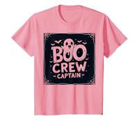 Capitán de Boo Crew: Espeluznante líder del escuadrón Fantasma de Halloween Camiseta, Niños, Rosado, 12 años