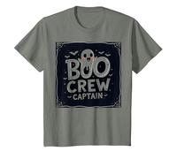 Capitán de Boo Crew: Espeluznante líder del escuadrón Fantasma de Halloween Camiseta, Niños, Verde Militar Jaspeado, 12 años