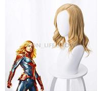 Capitán de película Marvel Coplay Wig Women Carol Danvers rubio rubio ondulado cabello dorado peluca sintética halloween wig+peluca