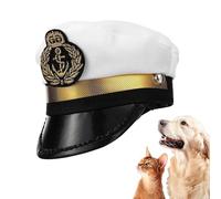 Capitán Hat for Dog - White Captain Dog Hat | Sombrero de Vestuario de Marinero | PP, poliéster 1.57 Pulgadas Barco de Barco Ajustable Skipper Capitán con Gafas de Sol de Aviador y de Anclaje