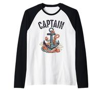 Capitán Navegando con Ancla Velero Barco Conducción Náutica Camiseta Manga Raglan
