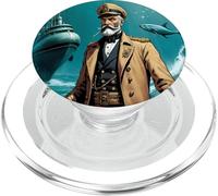 Capitán Nemo y la ilustración del Submarino Nautilus PopSockets PopGrip para MagSafe