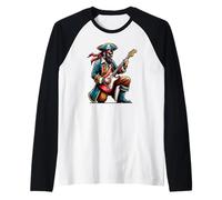 Capitán pirata tocando la guitarra eléctrica divertido Camiseta Manga Raglan