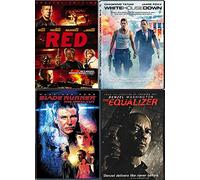 Capitol Policeman SS White House Down + Denzel Washington McCall Equilizer + Red Bruce Willis & Blade Runner Harrison Ford DVD Special movie 4 Pack Action Sci-Fi Rockin' Packed Set