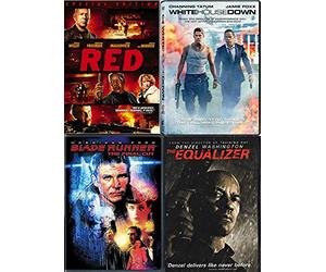 Capitol Policeman SS White House Down + Denzel Washington McCall Equilizer + Red Bruce Willis & Blade Runner Harrison Ford DVD Special movie 4 Pack Action Sci-Fi Rockin' Packed Set