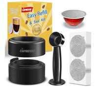CAPMESSO Vertuo Pod - Kit de recambio reutilizable para cápsulas Vertuo de Nespresso Vertuo reutilizables con cepillo de llenado y prensa, 100 tapas de papel de aluminio para cápsulas recargables