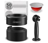 CAPMESSO Vertuo Pod - Kit de recarga reutilizable, diseño 2024 para un sellado más rápido, cápsulas Vertuo reutilizables con cepillo de llenado y prensa, 50 tapas de aluminio para cápsulas Vertuo (52,