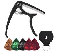 Capo de cambio rápido para guitarras acústicas y eléctricas - Capo universal de una mano | con 5 púas y 1 portapúas de cuero, para guitarra acústica y eléctrica de 6 cuerdas, ukelele, bajo, banjo, 93