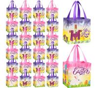 Capoda Bolsa de regalo de Pascua He Is Risen, canastas de Pascua con asa, reutilizable, no tejida, huevo de conejo, feliz Pascua, Jesús, bolsa de mano para envolver regalos, suministros de fiesta de