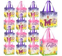 Capoda Bolsa de regalo de Pascua He Is Risen, canastas de Pascua con asa, reutilizable, no tejida, huevo de conejo, feliz Pascua, Jesús, bolsa de mano para envolver regalos, suministros de fiesta de