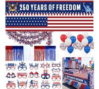 Capoda Kit de decoración de flotador de desfile patriótico del 250 aniversario, suministros de fiesta del Día de la Independencia de Estados Unidos con pancarta, globos, cortinas de flecos de aluminio