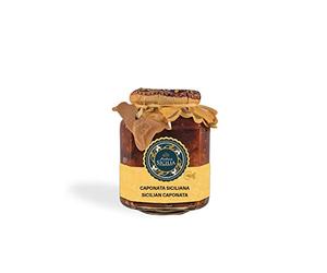 Caponata Siciliana - ANTICA SICILIA - Guarnición de berenjenas para servir como entrante o acompañar platos de carne, pescado. Aperitivo Gourmet. Receta auténtica de Sicilia Italiana, 280g.