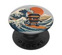 Cappuccino Assassino italiano Brainrot Meme Arte de la ola japonesa PopSockets PopGrip Adhesivo