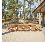 Capri - Conjunto de jardín rectangular de acacia maciza con 12 sillas H 75 x B 200 x T 100 cm