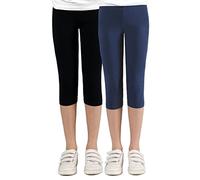 Capri - Leggings 3/4 para niña, cómodos, elásticos, versátiles, combinables, colores: azul, negro, rosa, blanco, tallas 92-176, Paquete de 2 unidades, azul marino/negro, 128-134 cm