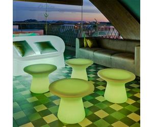 CAPRI-T - Mesa baja luminosa LED para exteriores (recargable, 39 cm de altura, 58 cm de diámetro), color blanco