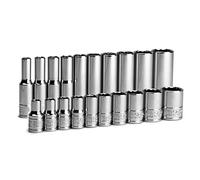 Capri Tools 1/4 in. Drive 12-Point Shallow and Deep Socket Set, SAE, 3/16 to 9/16 in, SAE, 20-Piece