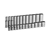 Capri Tools 3/8 pulg - Juego de enchufes profundos y poco profundos de 12 puntos, métrico, 8 a 19 mm, 24 piezas