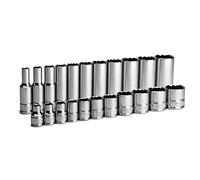 Capri Tools 3/8 pulg Juego de enchufes profundos y poco profundos de 12 puntos, SAE, 1/4 a 7/8 ", 22 piezas