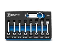 Capri Tools Juego de adaptadores de par de accionamiento de 3/8 pulgadas, extremo de caja de 12 puntos, 1/4 a 3/4 pulgadas, SAE, 9 piezas con bandeja de mecánico