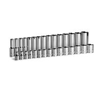 Capri Tools Set de llaves de vaso cortas y largas cromadas de 3/8", 6 caras, de 8 a 22 mm, 30 piezas