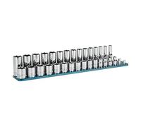 Capri Tools Set maestro de llaves de vaso cortas y largas cromadas de 3/8" (9,53 mm), estriadas de 6 puntas, de 8 a 22 mm, con raíl de aluminio macizo