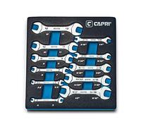 Capri Tools Slim Mini Juego de llaves de extremo abierto con bandeja mecánica, métricas y SAE, 3.2-13 mm y 3/16-9/16", 11 piezas