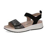CAPRICE Sandalias Planas de Piel con Velcro para Mujer, Peine Negro, 38 EU