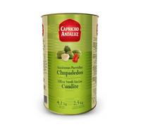 Capricho Andaluz - Aceitunas Partidas Chupadedos Lata 4,1kg (2,5kg Escurrido) - Aliño Tradicional con Ajo y Pimiento, Formato Profesional para Aperitivos y Hostelería