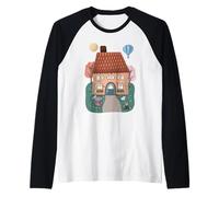 Caprichosa cabaña en el Bosque con pájaro y Conejo Camiseta Manga Raglan