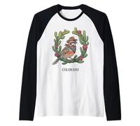 Caprichoso pájaro banderín con alondra de Colorado y cactus en forma de copa clarete Camiseta Manga Raglan