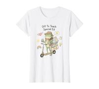 Caprichoso Profesor de Educación Especial Rana Scooter Café Camiseta gráfica económica, Mujer, Blanco, L
