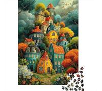 Caprichoso Pueblo de fantasía_2 Rompecabezas DIY 1000 Piezas para Adolescentes, Papel Grueso, Decoración Mural, Regalo Navideño, Reto Cerebral 52x38cm/1000pcs