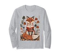 Caprichoso Zorro Leyendo en una Escena de Libro de Cuentos de Bosque de Hongos Manga Larga