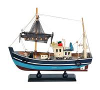 CAPRILO Figura Decorativa de Madera Barco Pesquero con Red. Adornos y Esculturas. Marino. Decoración Hogar. Regalos Originales. 30 x 8 x 27 cm.