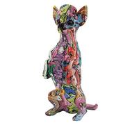 CAPRILO Figura Decorativa de Resina Multicolor Chihuahua Grafiti Adornos y Esculturas. Animales. Regalos Originales. Decoración Hogar. 13 x 11 x 29 cm