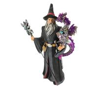 CAPRILO Figura Decorativa Fantasía de Resina Mago con Dragón en la Mano. Adornos y Esculturas. Regalos Originales. Decoración Hogar. 14 x 7,50 x 24 cm.