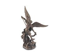 CAPRILO. Figura Decorativa Mitológica de Resina Bronce Arcángel San Miguel sobre Demonio Adornos y Esculturas. Mitología. Decoración Hogar Clásica. Regalos Originales. 7 x 3,50 x 11 cm.
